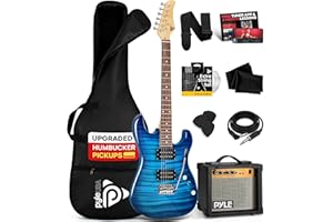 Pyle Electric Guitar Kit with Amp, Full Size Instrument with Humbucker Pickups, Guitarra Electrica Amplifier and Beginner Bundle Accessories, 39" Blue