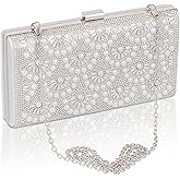 veyiina nero Women's Evening Clutch Handbags - Crossbody Purses Rhinestone Bag with Chains for Womens Ladies Girls Wedding Party, Sparkly Pearl Shoulder Clutches Bag Silver