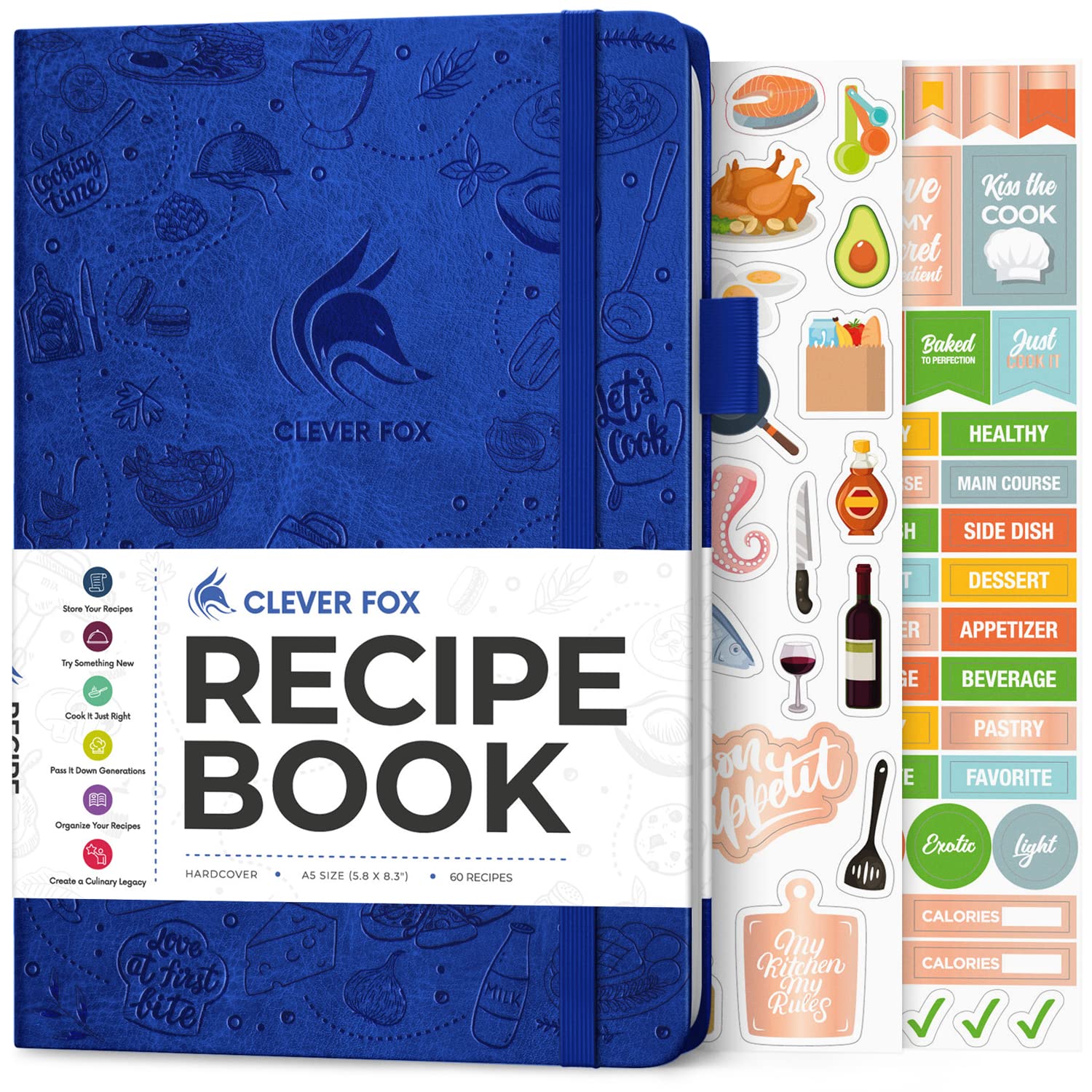 Clever Fox Recipe Book - Make Your Own Family Cookbook & Blank Recipe Notebook Organizer, Empty Cooking Journal to Write in Recipes, A5, Stores 60 Recipes, Royal Blue
