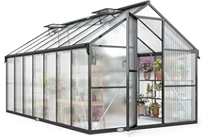 Jocoevol 8x14FT Greenhouse for Outdoors, Galvanized Steel Frame Winter Green House w/ Adjustable Roof Vent, Lockable Door Handle &DrainageSystem, Walk-in Greenhouses for Outside Garden Backyard