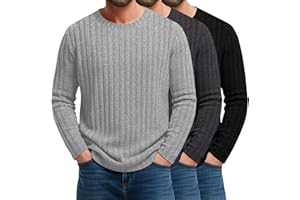 August Alley 3 Pack Men's Long Sleeve T-Shirts Ribbed Knit Top Pullover Crewneck Casual Sweater Stretchy Undershirt Tee S-3XL