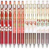 Maydahui 12Pcs Retractable Red Rose Pens Fancy Flower Pen Black Ink | Romantic Pink Roses Rollerball Pens with Gold Pen Clip for Girls Women Office Supply Mother's Day Valentine's Day Gift