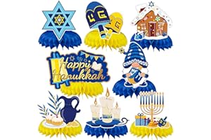 JULMELON 8PCS Hanukkah Table Decorations Honeycomb Centerpiece, Chanukah Decor Dreidel Menorah Table Toppers Happy Hanukkah Decorations for Home Party Favors Supplies