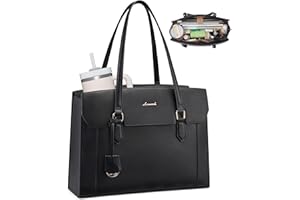 LOVEVOOK Laptop Tote Bag for Women,Computer Work Bag With Large Cup Holder,15.6 Inch Waterproof PU Leather Purse Briefcase for Teacher