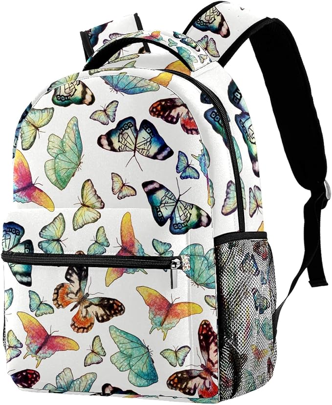 Watercolor Butterflies Backpack for Boys&Girls Lightweight Student School Book Bags Waterproof