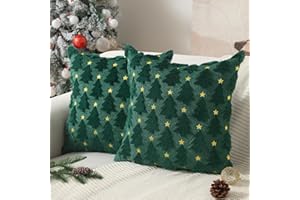 Allorry Christmas Pillow Covers 18 x 18 inch Set of 2 Dark Green Christmas Tree Pillow Covers Decorations Plush Faux Fur Soft Cushion Case for Winter Xmas Holiday Home Bedroom Sofa Decors PT004-A18