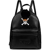 One Piece Mini Backpack for Women Teens Faux Leather Daypack, Small Rucksack, Anime Shoulder Bag with Pom Pom, Travel Gifts for Women