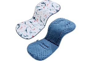 LAT LEE AND TOWN Baby Stroller Cushion,Soft Minky Dotted and Printed Stroller Seat Liner-Reversible Universal Breathable and Soft Newborn Stroller Pad, Cotton Infant Car Seat Insert-82x37cm,1 Pack(Blue Whale)