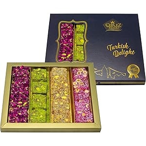 Cerez Pazari Turkish Delight Pistachio and Hazelnut with Fantastic Rose & Pomegranate Flavour Experience in Luxury Large Gift Box 17 oz | Assorted Gourmet Soft Candy, Sweet Vegan Traditional Lokum (Loukoumi) (16-20 Pcs)