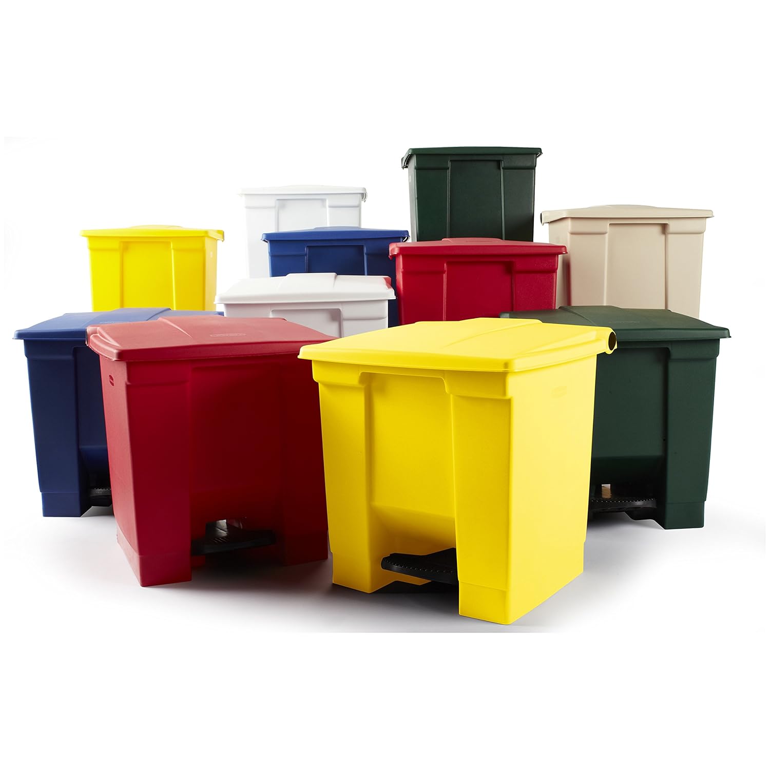 Rubbermaid Commercial FG614300BEIG Step-On Lid Wastebasket, 8-gallon, Beige: Waste Bins: Industrial & Scientific