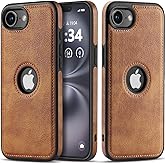 TRUIRON for iPhone 16E Case Luxury Leather Logo Visible Vintage Ultra Slim Protective Cover 2025 6.1 Inch (Brown)
