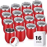 Remagr 16 Pack Stainless Steel Wine Tumblers 12 oz Insulated Vacuum Wine Cup Set Double Wall Stainless Steel Stemless Mug Glasses for Coffee Soda Whiskey Outdoor Travel (Red)