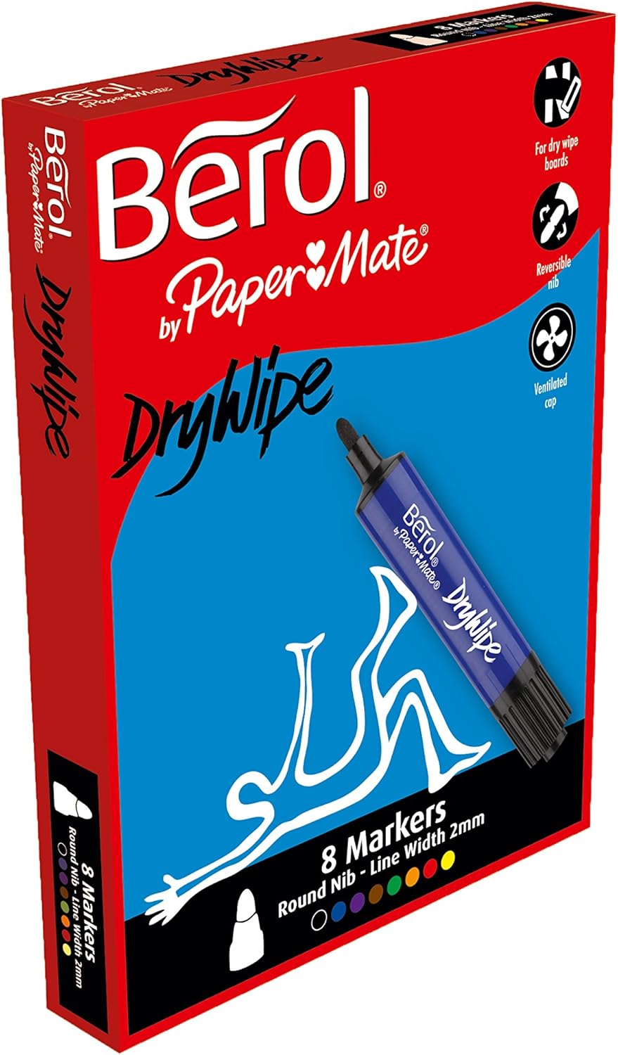 Berol Dry Wipe Whiteboard Marker Bullet Nib 2mm Assorted Colours (Box