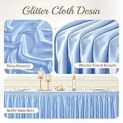 14ft Length Glitter Blue Table Skirt Rectangle