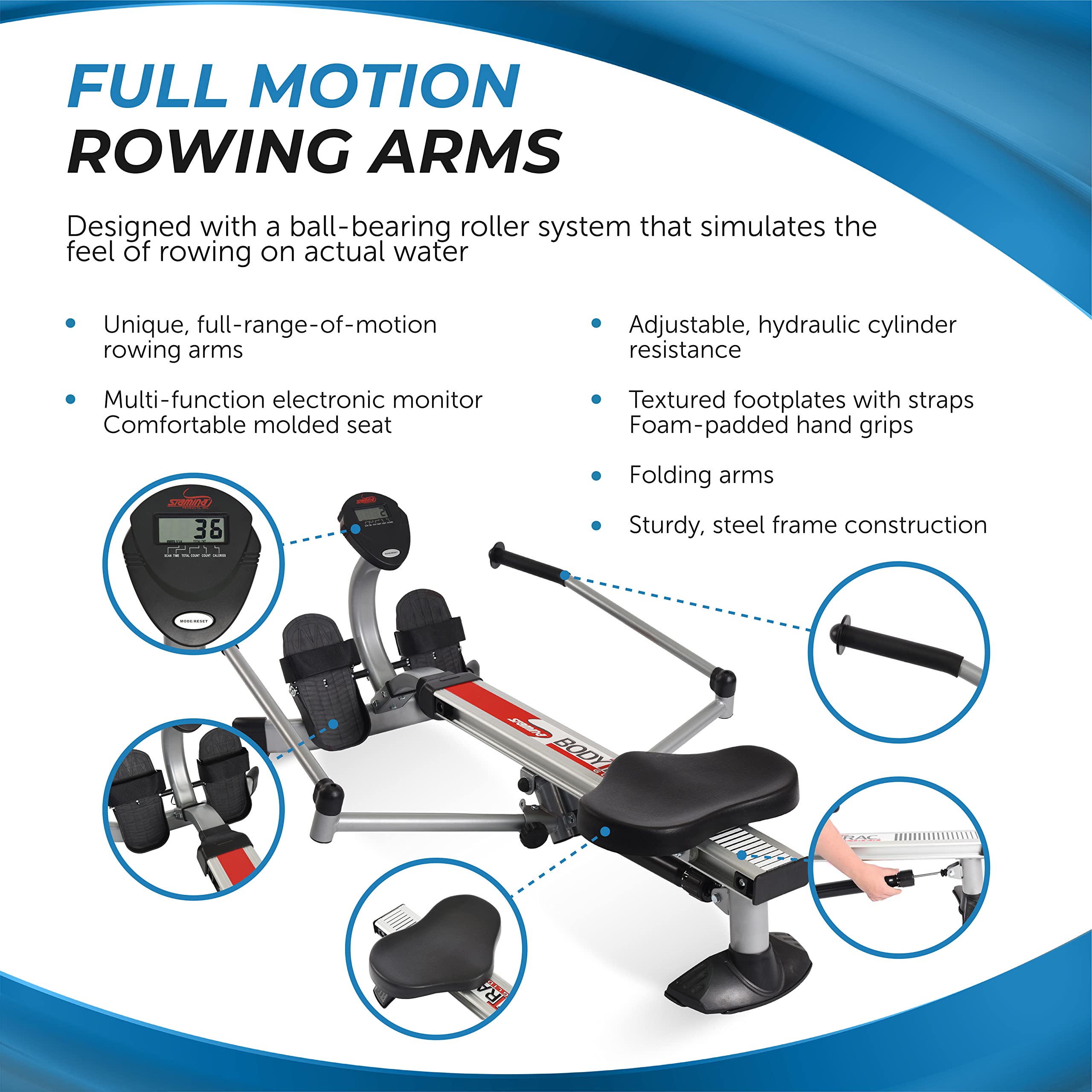 Stamina BodyTrac Glider 1050 Hydraulic Rowing Machine with Smart ...