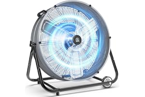 OYLUS 24inch Industrial Drum Fan - 8900 CFM Heavy Duty Barrel Floor Shop Fans - 3 Speed High Velocity Air Circulator with 360° Tilt - Caster Wheels for Patios, Warehouses & Commercial Use