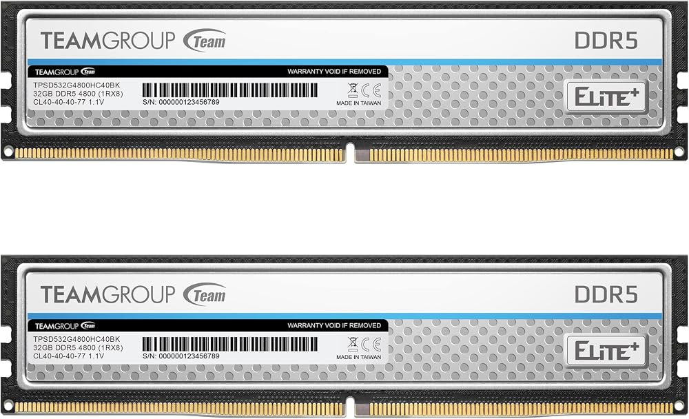TEAMGROUP Elite Plus DDR5 64GB 4800MHz PC5-38400 CL40 UDIMM Desktop RAM Silver