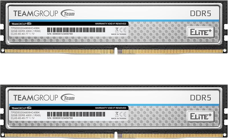 TEAMGROUP Elite Plus DDR5 64GB 4800MHz PC5-38400 CL40 UDIMM Desktop RAM Silver
