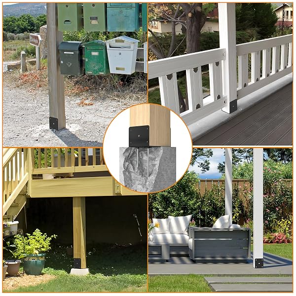 FMHOTU 6X6 CONCRETE POST BASE(4 PCS), DECK POST BASE HOLDER GROUND SPIKE FOR CONCRETE, DECKING POST BRACKETS WITH 3 ANCHOR RODS, POST BASE FOR PAVILION DECK PORCH HANDRAIL RAILING