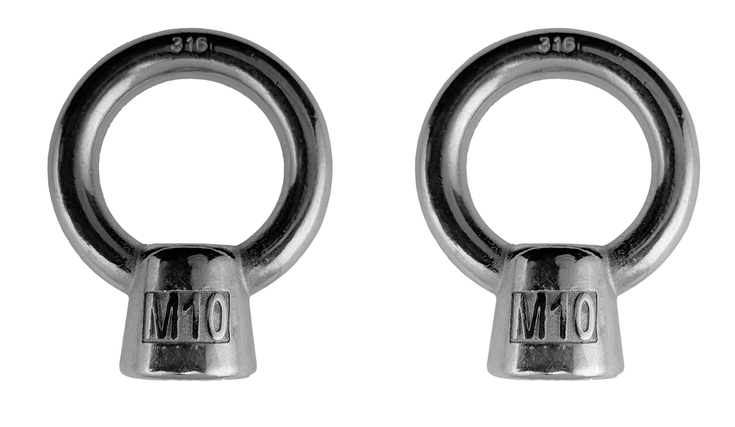 2 Pieces Stainless Steel 316 Lifting Eye Nut M10 Marine Grade 10mm