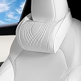 Dapucarin Car Headrest Memory Foam Neck Pillow for Driving with Leather Cover Soft Comfortable Seat Head Pillow Cushion for Most Cars SUV Sedan Home Office, White, 1PC