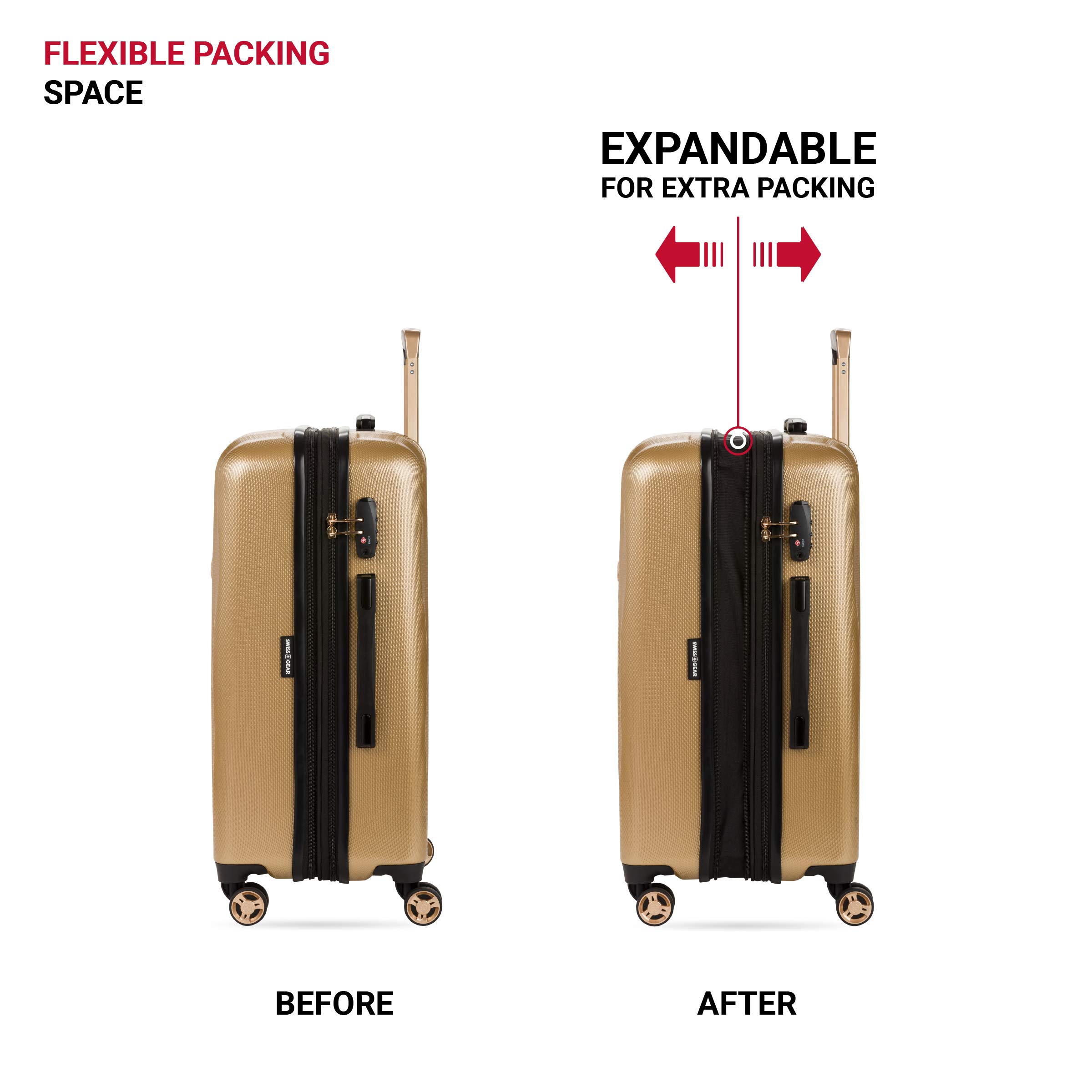 SwissGear 7272 Energie Expandable Hardside Luggage with Spinner Wheels and TSA Lock, Gold, Checked-Medium 24-Inch