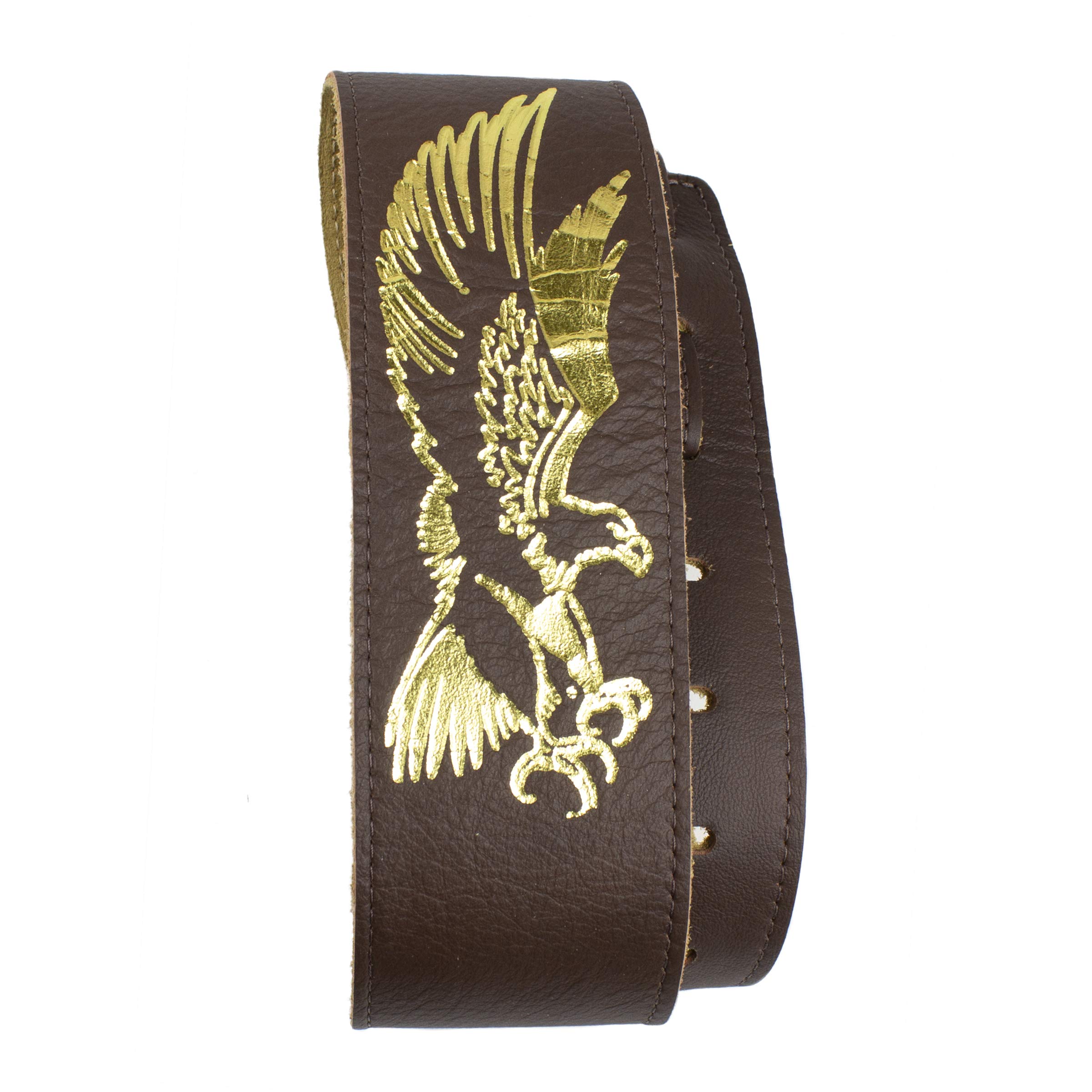 Perri’s Leathers Ltd. - Banjo Strap - Leather - Foil Embossed - Flying Eagle - Black - Adjustable - Made in Canada (P25EBJBR-106)