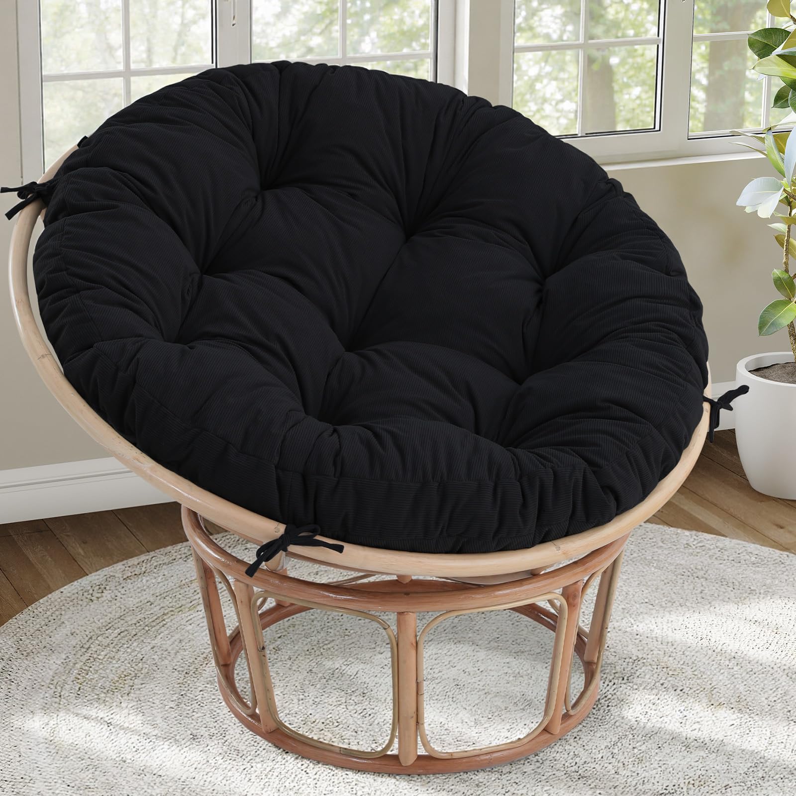 Photo 1 of idee-home Papasan Chair Cushion,Circle Papasan Chair Cushion(Cushion Only) with Thick Corduroy Cover, 48 x 48 Inch Cushion for Egg Chair, Black