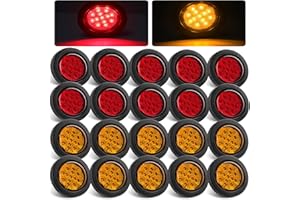 KONRALI 2.5" Round LED Marker Lights 13 LEDs w/Reflectors, 10 Amber + 10 Red 2 1/2" Round LED Trailer Marker Lights Truck RV Side Clearance Marker Lights Sealed Flush Grommets Mount w/2 Prong Wire Pigtails