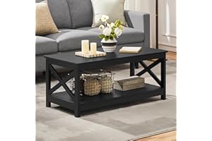 Yaheetech 39.4x21.5x17.7 Inches Wood 2-Tier Coffee Table with Storage Shelf for Living Room, X Design Accent Cocktail Table C