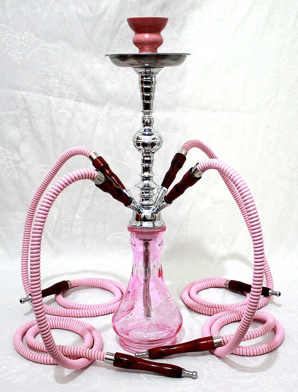 4 Hose Hookah Pipe PINK BUTTERFLY 21" Huka Shisha Nargila