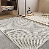 PADOOR-Bath Mat-Super Absorbent Chenille Bathroom Mats-Rubber Backed Bath Mats for Bathroom Non Slip, Easy Clean Bathroom Rugs Front of Bathtub,Shower Room,Sink-17×28, Beige&Cream