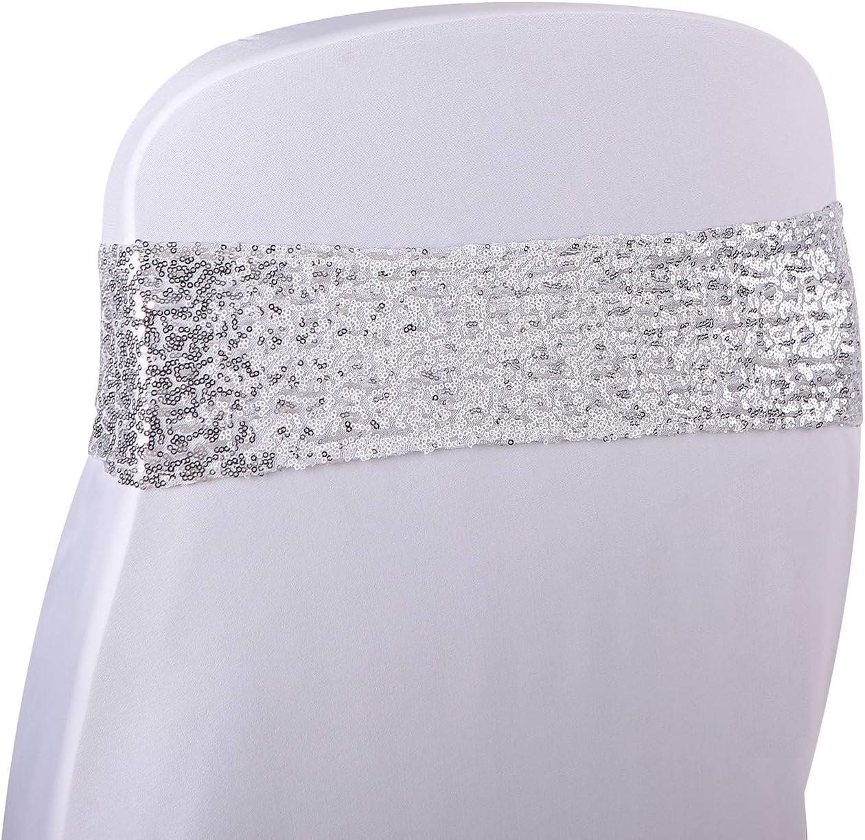 Kivvo 50pcs Chair Sashes Silver Bands for Wedding Chair