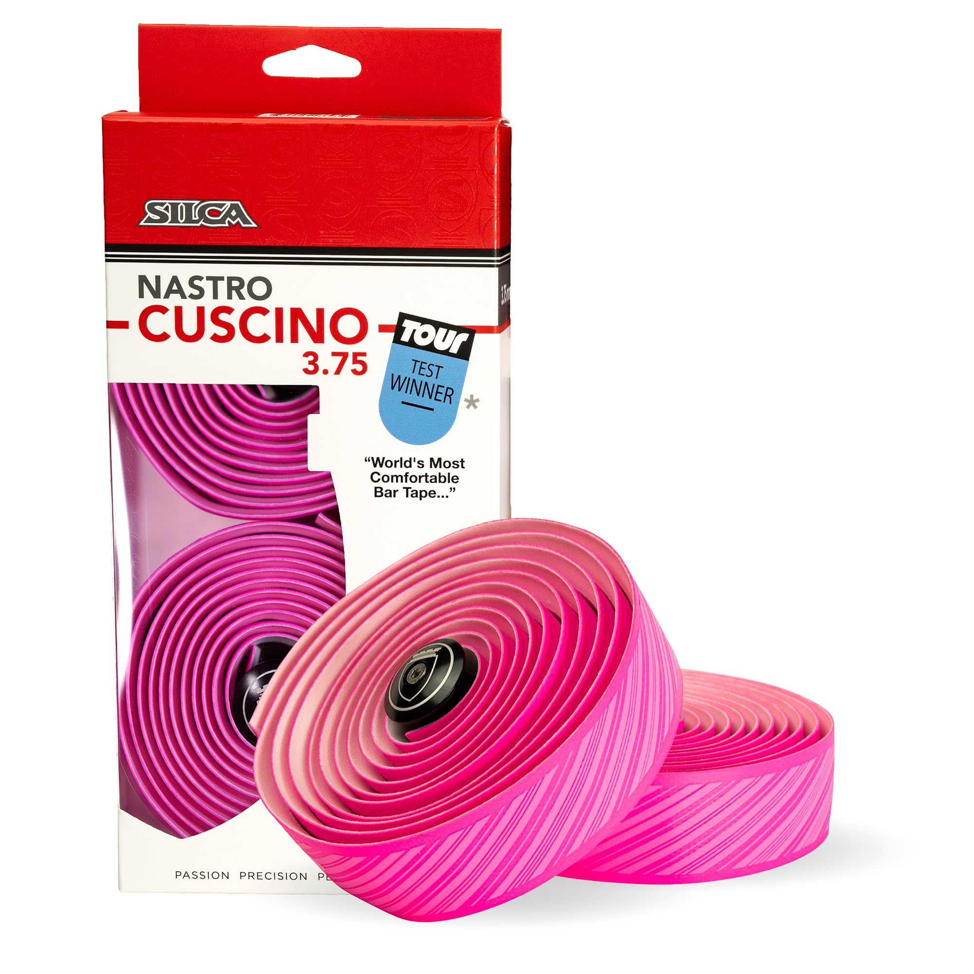 SILCA Nastro Cuscino Bike Handlebar Tape, Pink 3.75mm – Extra Thick Bike Bar Tape, Comes with Aluminum End Plugs & Installation Kit – Durable, Comfortable, and Vibration-Damping