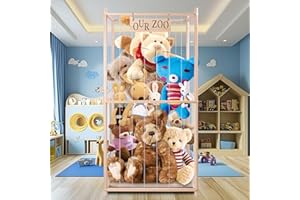 ARTGEEKER 27 * 27 * 54 In Oversized Stuffed Animal Storage Corner Organizer Wooden Design with Elastic Cord, Capable of Holding Up to 300 Stuffed Animal– Ideal for Birthday Gift