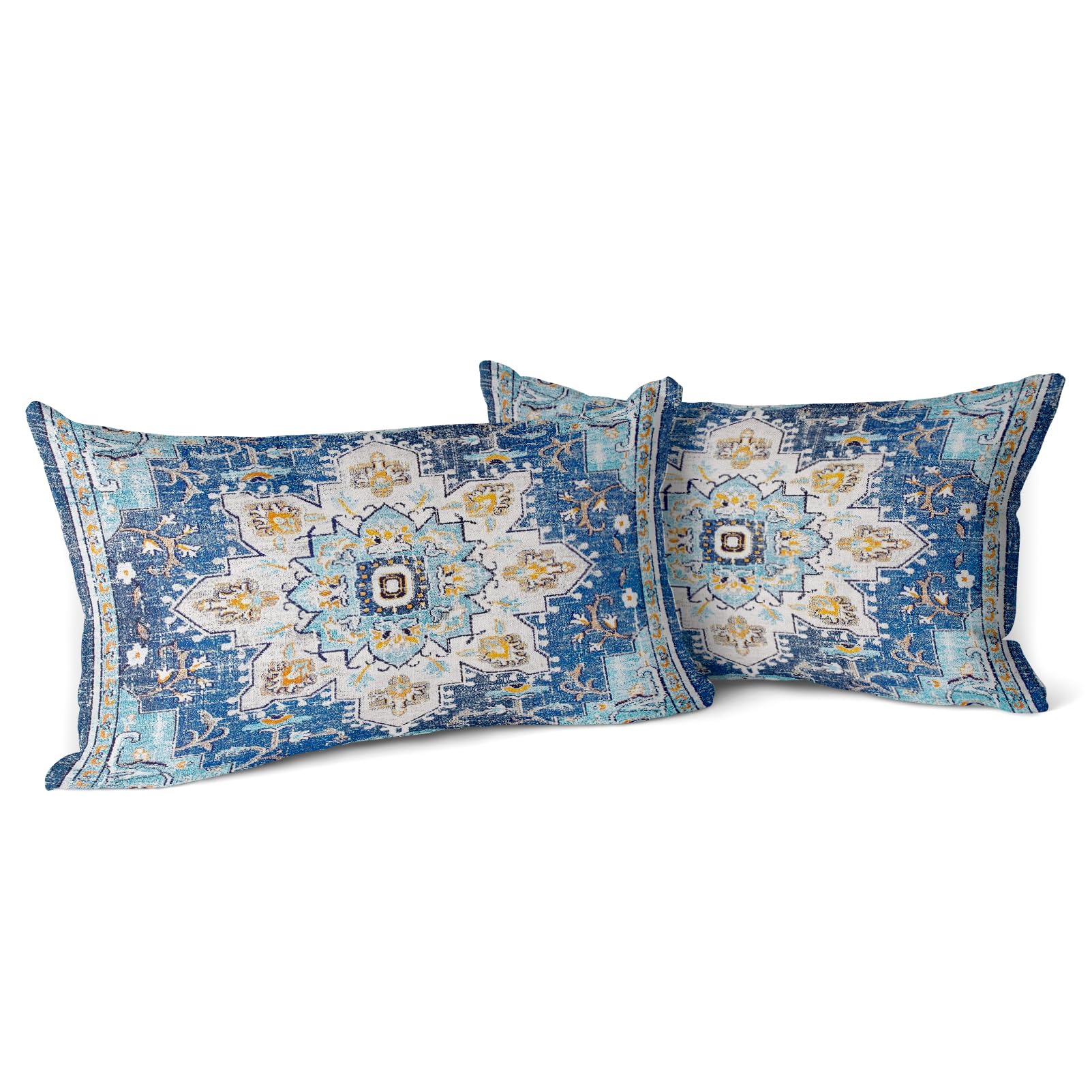 Snylcce Set of 2 Bohemian Style Cushion Covers 30x50 cm Decorative Square Throw Pillow Covers 30x50 CM Sofa Car Pillowcase for Outdoor Home Bed Living Room Couch Decor (Blue boho)