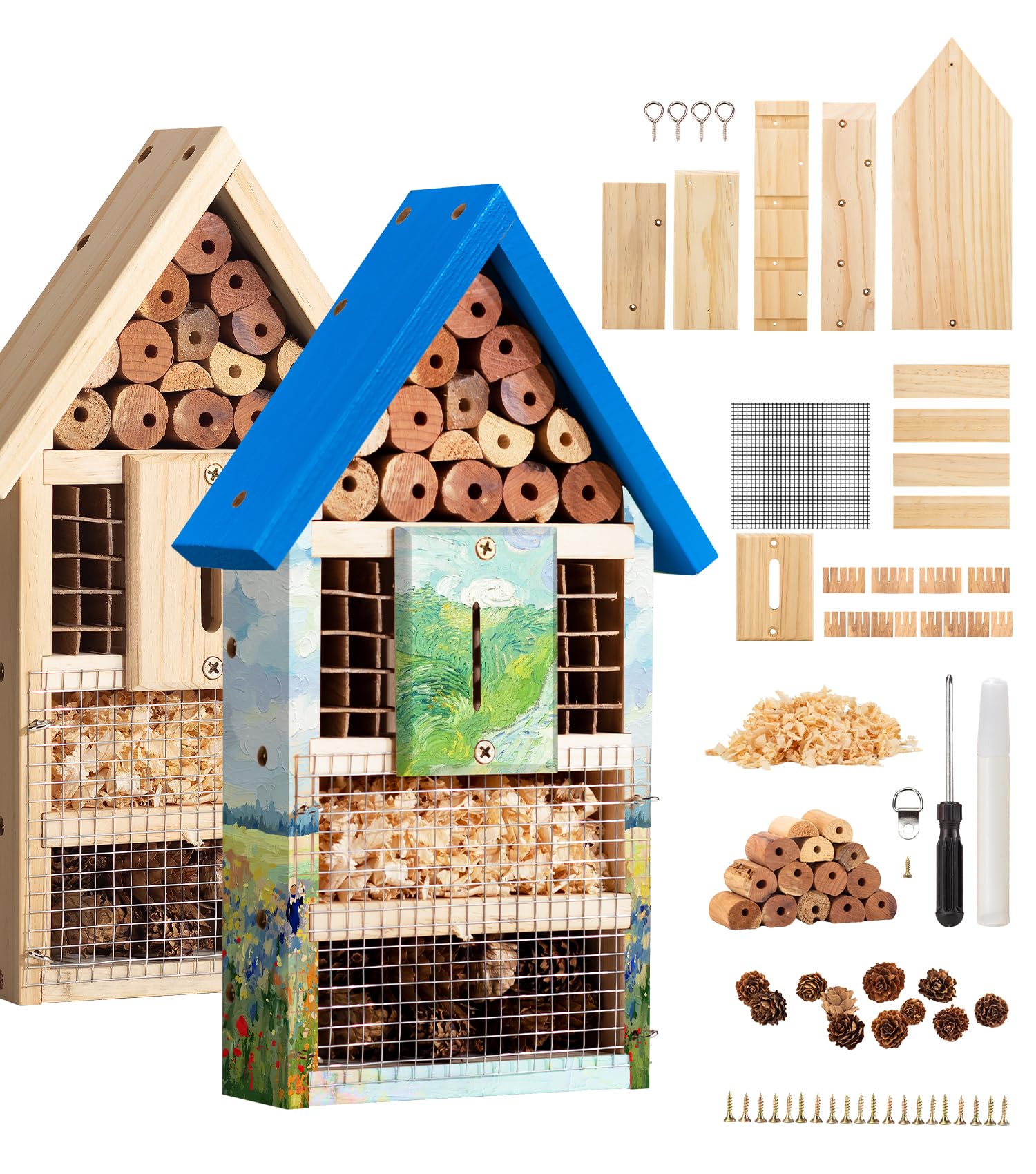 Photo 1 of 2 PK Large Cedar Wood Insect House Kit for DIY Project Backyard Insect House, Bee House, Nesting Habitat Shelters, Garden Shelter for Bees, Butterflies, Bugs