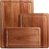 Wood Cutting Board, Wooden Cutting Boards for Kitchen with Deep Juice Grooves & Built-in Handles, Ideal Charcuterie & Chopping for Meat, Chopping Boards Set of 3
