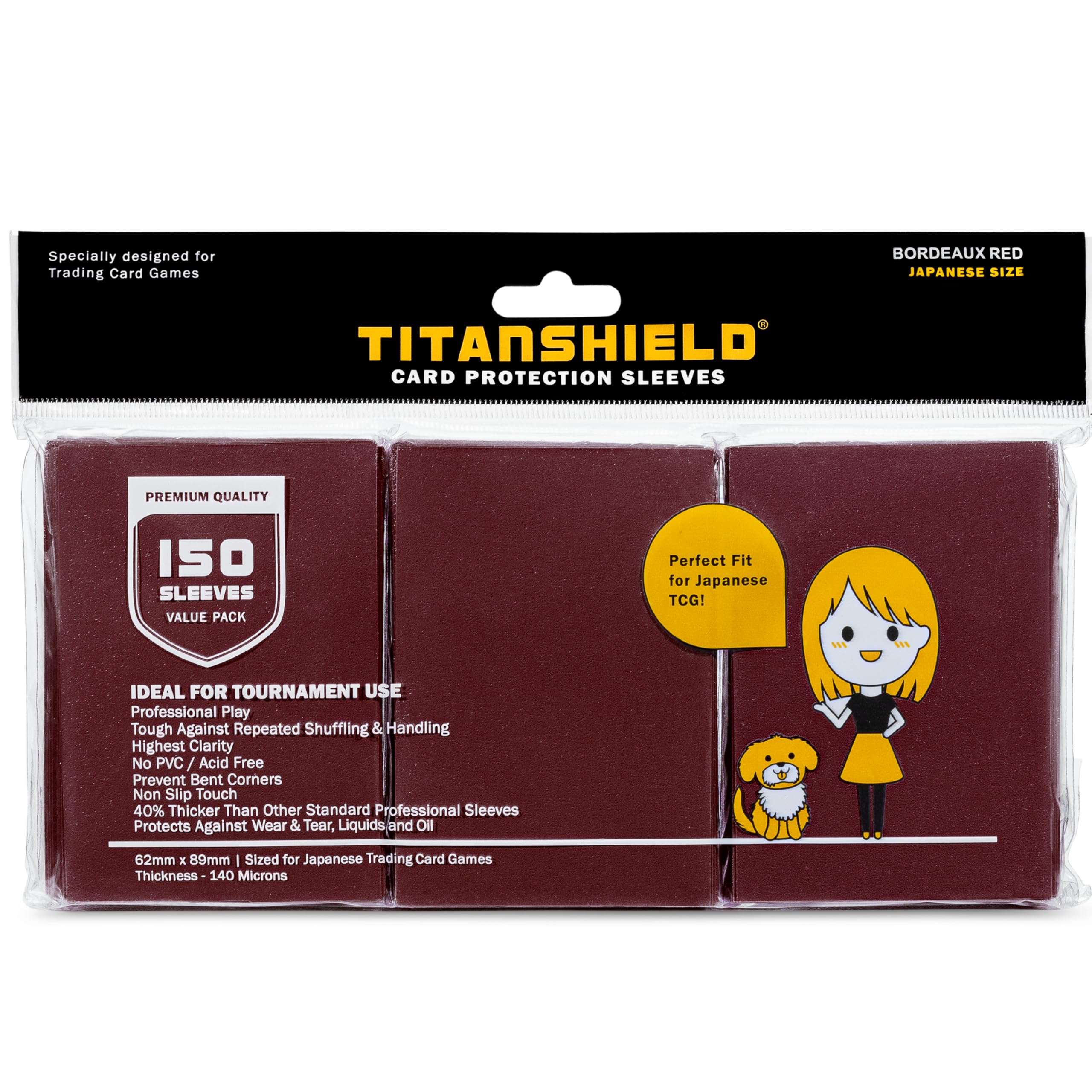 TitanShield (150 Sleeve/Bordeaux Red Small Japanese Sized Trading Card Sleeves Deck Protector for Yu-Gi-Oh, Cardfight!! Vanguard & More