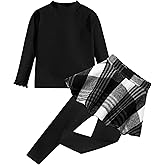 Oranchids Little Girls Clothes 2Pcs Long Sleeve Solid Knit Shirts and Plaid Skirt Leggings Pants Set Fall Winter Outfit 3-7Y