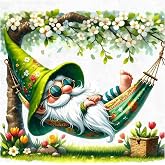 NEGEKFKX Gnome Flower Diamond Art Kits for Adults Beginners,Hammock Diamond Painting Kits for Adults,5D Full Drill DIY Diamond Dot Gem Art Kit Wall Home Decor Arts Craft 14x14 inch