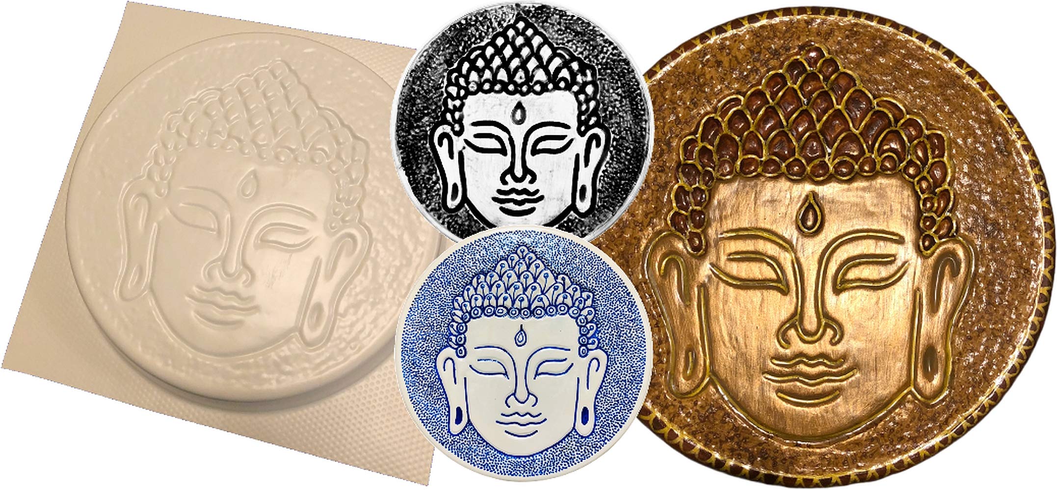 dennycraftmoulds Buddha Head Face Garden Concrete or Plaster Plaque Mould Stepping Stone Mold
