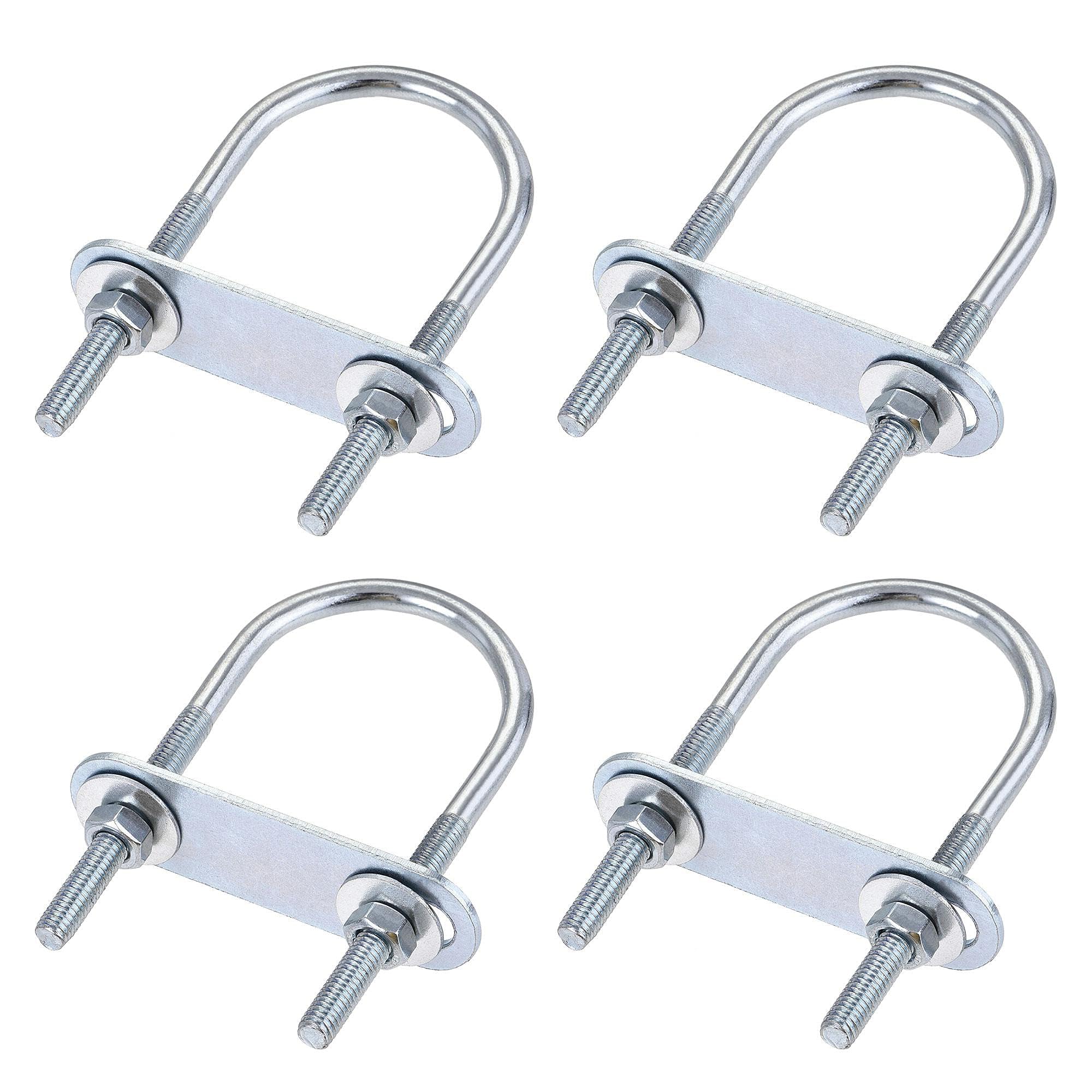 MACHSWON Round U-Bolt,4 Set Zinc Plated Alloy Steel M6 U Bolts 40mm(1.57") Inner Width 90mm Length with Nuts and Frame Plate for Automobiles Boat Trailer