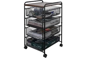 Solinxe 4-Drawer Rolling Storage Cart 5 Tier Rolling Utility Cart on Wheels for Office Home Coffee Bar, Book Art Craft Trolley Organizer, Black