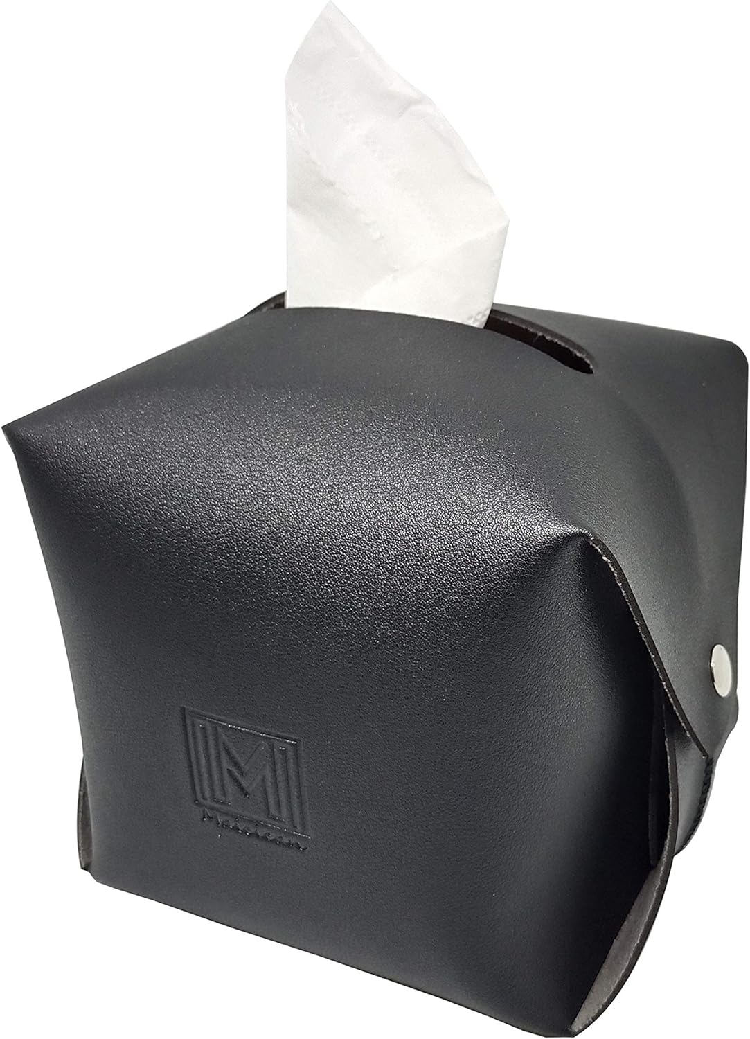 Maicican Stylish PU Leather Tissue Box Holder, Square Napkin Holder Pumping Paper Case Dispenser, Facial Tissue Holder for Bathroom, Bedroom or Office (Black, Square)