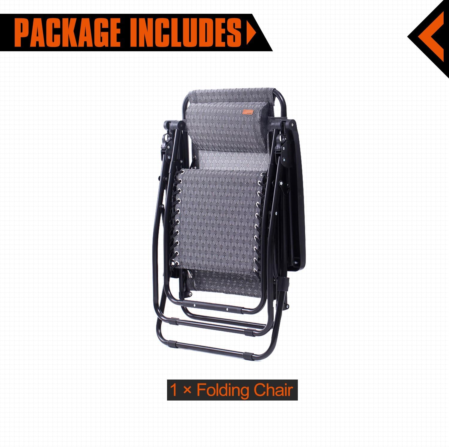 KingCamp Zero Gravity Lounger Patio Chair Textilene Folding Reclining Oversized Free-Adjustable with Headrest Pillow for Garden Outdoor Yard Beach Support 264lbs, Gray, 65 x 25.6 x 44.1 inches: Sports & Outdoors