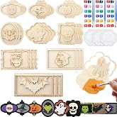 Weysat 18 Pcs Adult Halloween Craft, Wooden Skull DIY Frames Decorating Kit | Unfinished Wooden Craft, Unpainted Halloween Fall Arts and Crafts, Party Decoration, Paint and Brush, Not Include Glue