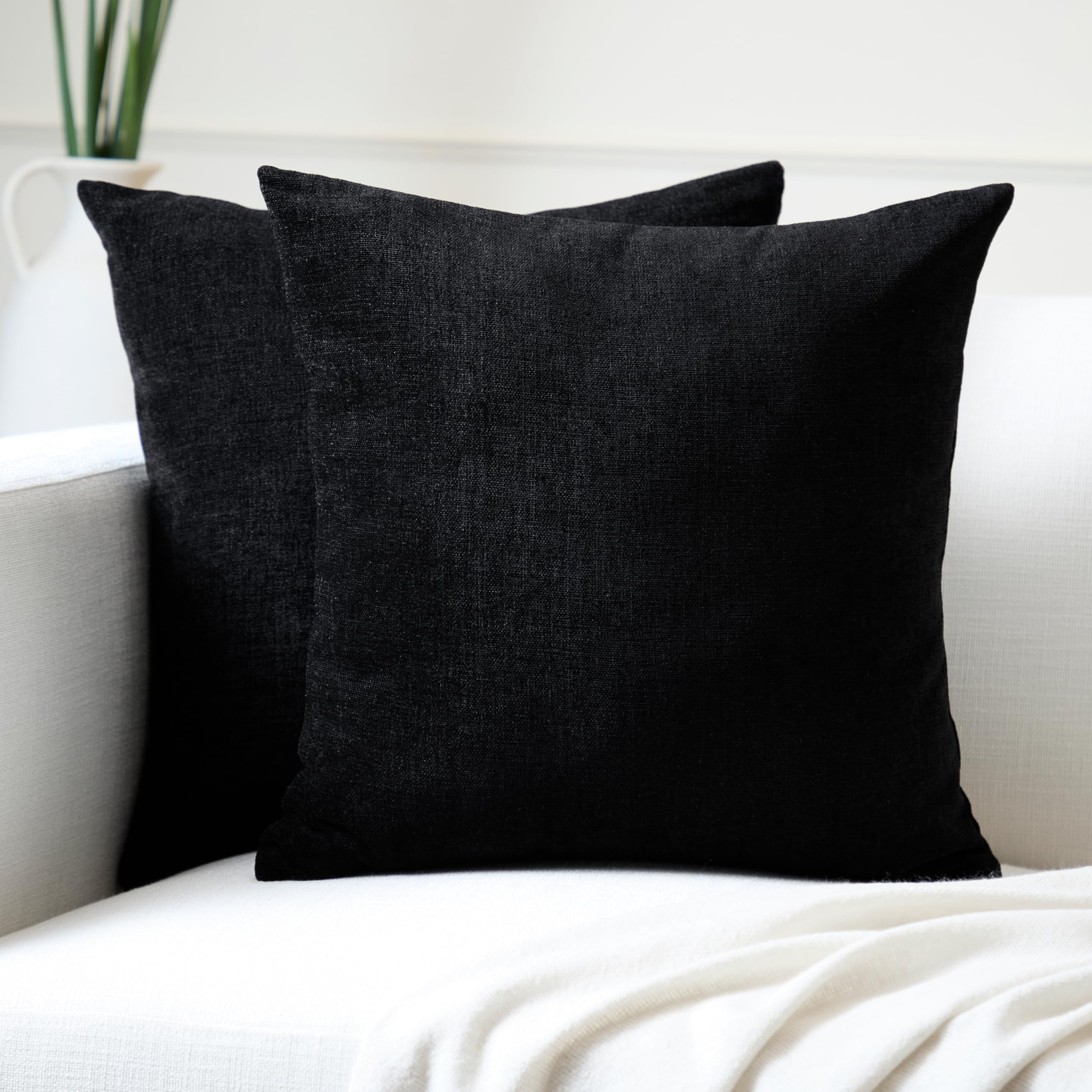 Encasa XO Chenille Cushion Covers Set of 2 | Black - (18"x18") (45x45 cm) | Decorative Accent Square Throw Pillow Cases For Couch, Home Decor, Sofa — image 1