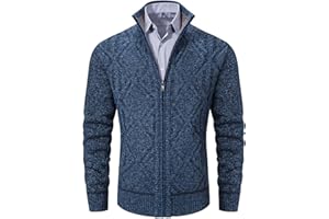 VtuAOL Men's Cardigan Sweaters Full Zip Sweaters Stand Collar Casual Knitted Cardigan with Pockets