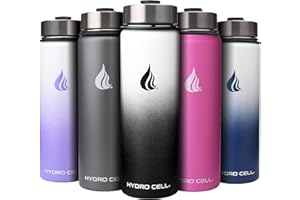 HYDRO CELL Stainless Steel Insulated Water Bottle with Straw - For Cold & Hot Drinks - Metal Vacuum Flask with Screw Cap and Modern Leakproof Sport Thermos for Kids & Adults (Black/White 24oz)